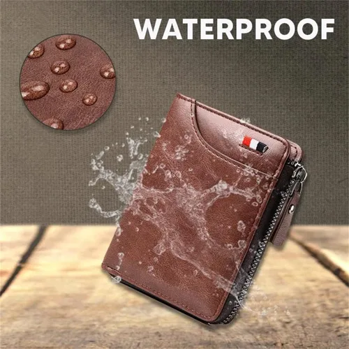 Vista 4 de Vdhwter Cartera multifuncional de piel sintética resistente al agua, con bloqueo RFID, cartera de gran capacidad con cremallera para hombres