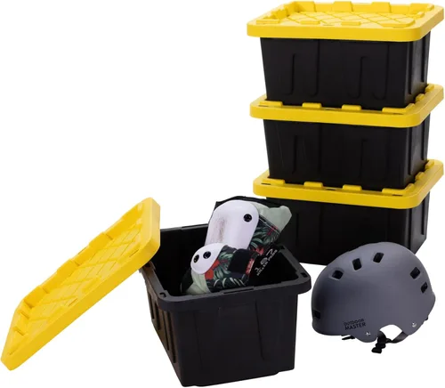 Vista 2 de Contenedor de almacenamiento de plástico de 5 galones con tapa con cerradura, apilable, resistente, de servicio regular para garaje, herramientas