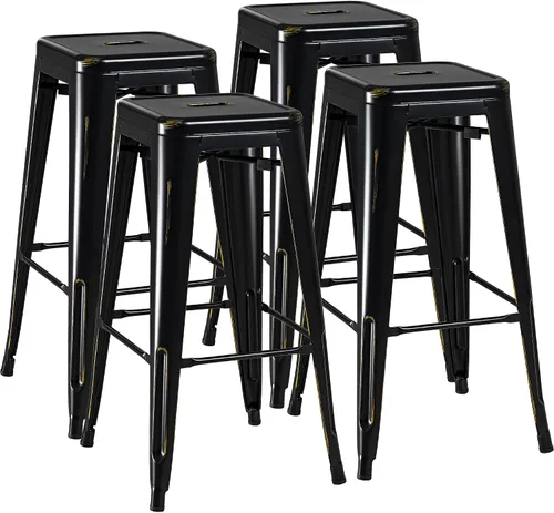 Vista 12 de Furmax Juego de 4 taburetes de bar de metal de 30 pulgadas, apilables para Azul