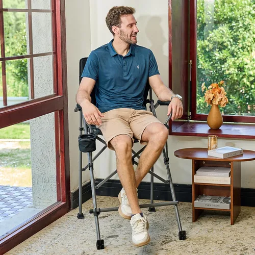 Vista 7 de EVER ADVANCED Silla alta de director con portavasos de 31", Silla plegable a altura de barra para acampar, deportes con bolsa de transporte