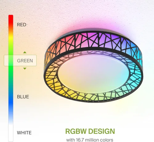 Vista 5 de ASD Lámpara de techo inteligente RGBW de 12 pulgadas con control remoto, color negro mate de 20 W, 120 V, 2700-6500 K, regulable, control