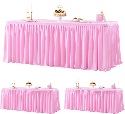 Vista 62 de Manteles de poliéster negro para mesas rectangulares de 4 pies, cubierta de mesa ajustada sin arrugas con falda de mesa plisada con volantes