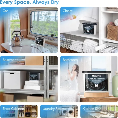 Vista 8 de Absorbedores de humedad, 6 paquetes, 10.8 onzas/10.58 oz de carbón activado eficiente absorbente de humedad y cajas de absorción de olores