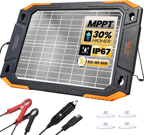 BALDR Cargador de batería solar de 12 V, mantenedor de batería de doble cara impermeable de 13 W, cargador de goteo IP67 MPPT para automóvil,