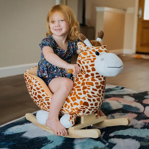 Vista 2 de Qaba Kids Plush Ride-On Rocking Horse Toy with Song for 18-36 Months Brown
