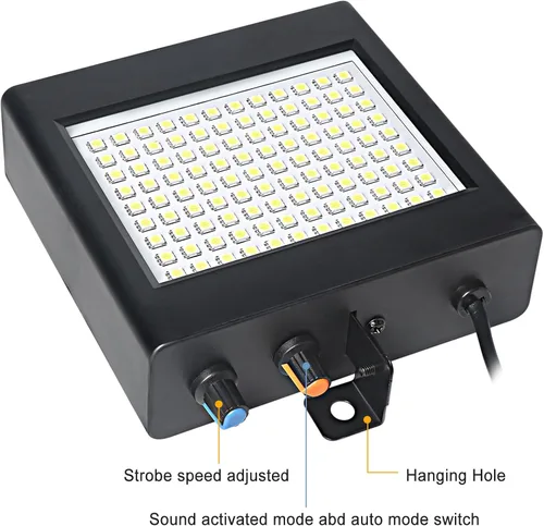 Vista 2 de Luz estroboscópica LED, 108 luces LED blancas intermitentes, flashbulb, estroboflash, estroboflash, cuerpo negro, uso para discoteca, salón