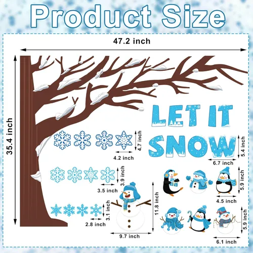 Vista 2 de 94 piezas de decoración de tablón de anuncios de invierno para el aula, árbol de copo de nieve Let it Snow, decoración de aula, copo de nieve