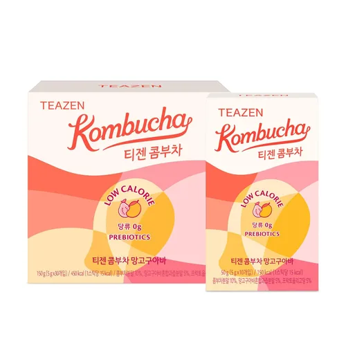 TEAZEN Kombucha Mango Guayaba Paquete variado (40 varillas), mezcla de bebida de mango y guayaba 10 unidades y 30 unidades