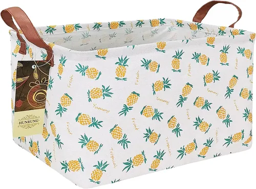 Vista 16 de HUNRUNG Cesta rectangular de almacenamiento de lona, bonita cesta organizadora de lona para juguetes de mascotas, niños, libros, ropa, perfecta