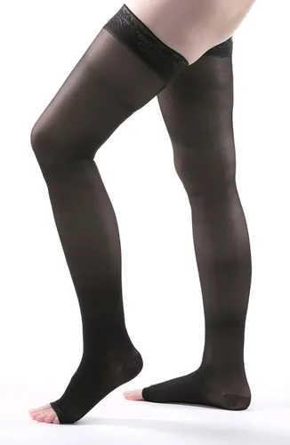 Vista 3 de Allegro Comfortable Essential Compression Stockings, Thigh High Open Toe Support for Women with Compression Relief 20-30mmHg, 9 Sheer Support Hose