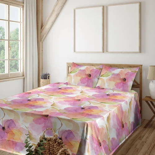 Vista 18 de Ambesonne Forest Sheet Set, Fantasy Jungle Floral Ornaments and Leaves Exotic Print Artwork, Fitted and Flat Sheet with Pillowcases Bedding Accent 4
