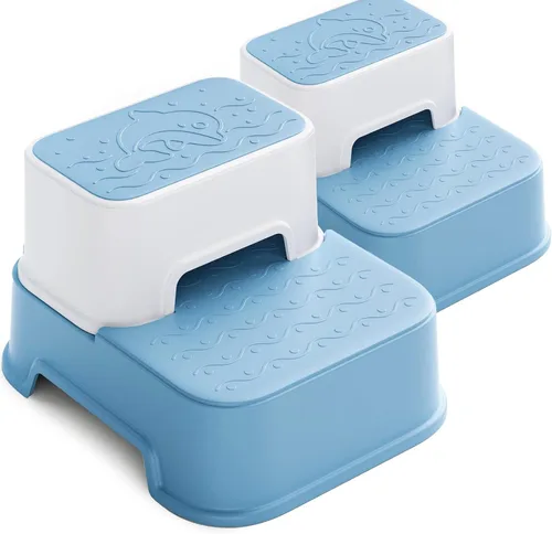 Vista 8 de Taburete de 2 escalones para niños (2 paquetes), taburete para niños pequeños para lavabo de baño, entrenamiento para ir al baño, taburete