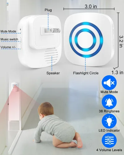 Vista 7 de Buscador inalámbrico para cuidadores, alarma con sensor de movimiento, alarma de cama interior para adultos mayores, alarmas de puerta