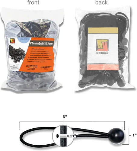 Vista 2 de Wellmax - Paquete de 100 cuerdas elásticas de bolas de 6 pulgadas – Resistentes, versátiles y construidas para durar, ideales para camping, amarres