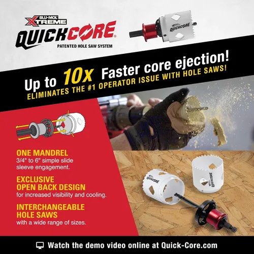 Vista 3 de Disston QUICKCORE - Juego de 13 piezas - sierras de agujero de 3/4", 7/8", 1 1/8", 1-3/8", 1-1/2", 1-3/4", 2", 2 1/8" y 2-1/2" y eje de cambio