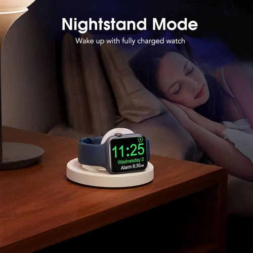 Vista 5 de Soporte de carga para Apple Watch, soporte de cargador magnético inalámbrico con cable de carga, compatible con modo de mesita de noche, compatible