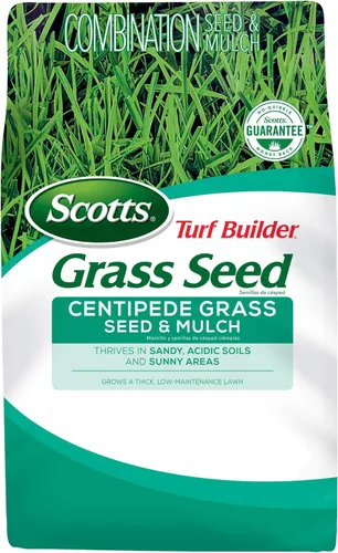 Scotts Turf Builder Semilla de césped Centipede & Mantillo, Cultiva un césped espeso y de bajo mantenimiento, 5 libras.