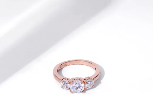 Vista 5 de Tienda Collection Platinum or Gold Plated Sterling Silver Round 3-Stone Ring made with Infinite Elements Cubic Zirconia