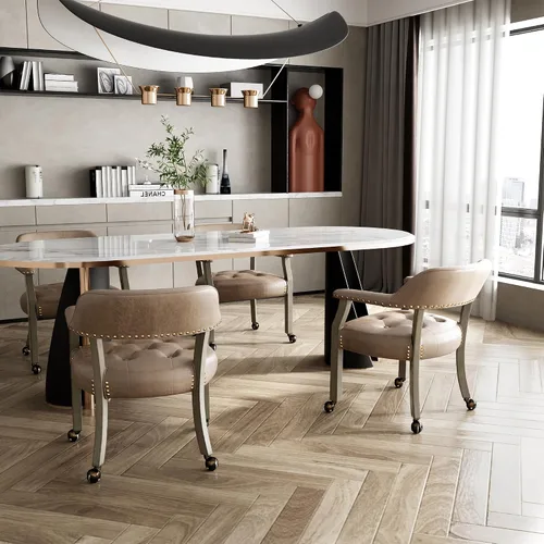 Vista 47 de Juego de 2 sillas de comedor con ruedas, poliuretano gris antiguo Gris (Antique Grey)