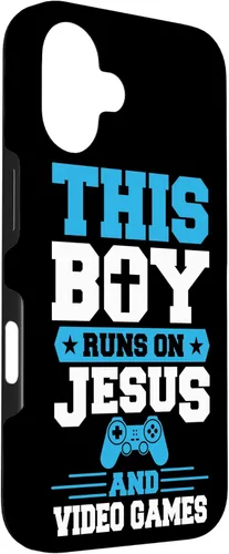 Vista 3 de This Boy Runs On Jesus And Video Games Christian Gamer Case for iPhone 16