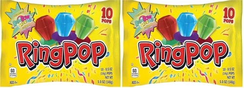 Vista 8 de Ring Pop paquete de fiesta de paletas envueltas individualmente, a granel, 10 unidades, sabores surtidos, dulces divertidos para cumpleaños