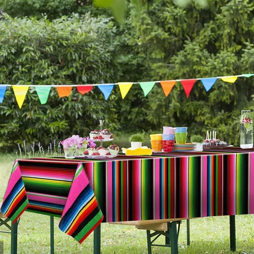 Vista 8 de Mantel desechable para fiesta mexicana, 4 piezas, decoración de fiesta de cumpleaños, mantel de plástico para mesa de México, suministros