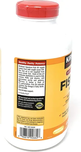Vista 3 de Kirkland Signature. Aceite de Pescado concentrado con ácidos grasos Omega-3, 800 cápsulas blandas de 0.035 oz