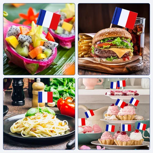 Vista 6 de Meanplan 1000 unidades de banderas francesas, palillos de dientes de Francia, palillos de cóctel, mini palo de Francia para cupcakes, decoración