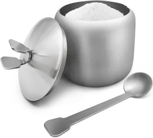 Vista 7 de Tarro de Azúcar de Acero Inoxidable de 300ml con Tapa y Cuchara 10 OZ Tarro de Condimentos para Café, Recipiente de Especias con Tapa y Cuchara
