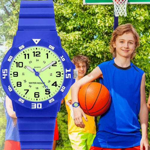 Vista 6 de Reloj analógico para niños, resistente al agua, para enseñar el tiempo, para niños y niñas, correa suave para aprender