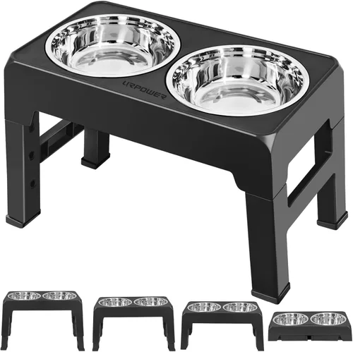 Vista 8 de URPOWER Cuencos elevados para perros, soporte elevado ajustable de 4 alturas con 2 cuencos grandes de acero inoxidable para alimentos y agua