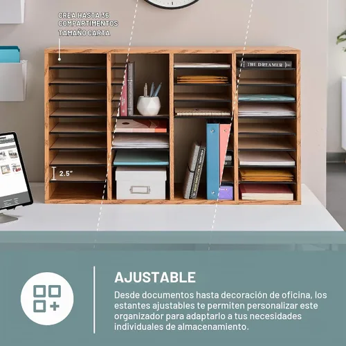 Vista 2 de Safco Products - 9424MO - Organizador de literatura ajustable de madera, con 36 compartimentos, roble medio, estructura duradera, estantes