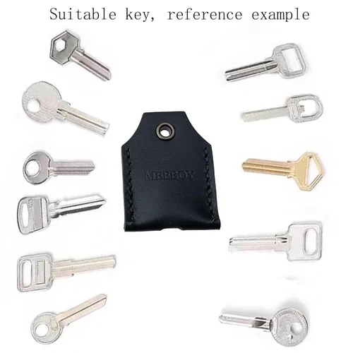 Vista 3 de handmade Keychain leather Protective Key Case Cover key fob protector Key Holder Small Home Storage Bag Key Ring Pouch (Small-black)