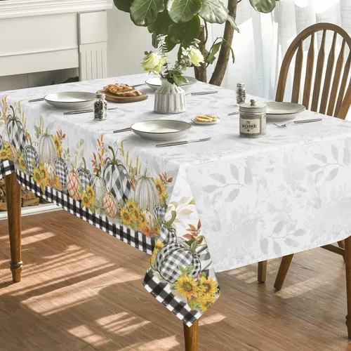 Vista 3 de Horaldaily Mantel rectangular de otoño de 60 x 84 pulgadas, diseño de calabazas de cosecha de otoño de Acción de Gracias, búfalo negro