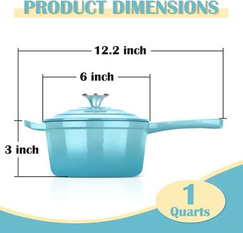 Vista 2 de E-far Cacerola de hierro fundido esmaltado con tapa, cacerola para horno holandés de 1 cuarto de galón, mini olla para salsa para cocinar, hervir