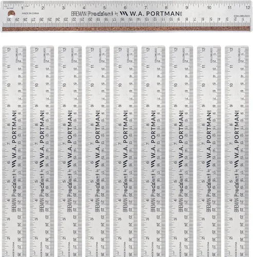 Vista 17 de Breman Precision Regla de metal con parte trasera de corcho de 12 pulgadas, borde recto, paquete de 2 unidades de 12 pulgadas, regla de metal