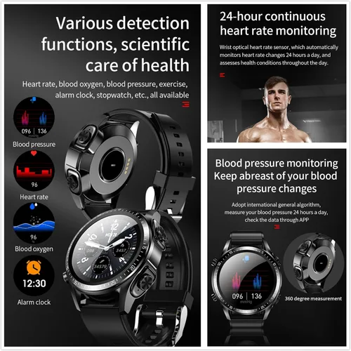 Vista 5 de Tuanzi JM03 2 en 1 Reloj inteligente con auriculares 1.28 "Smartwatch TWS HiFi Stereo Wireless Headset Combo Bluetooth Phone Call para Android iOS