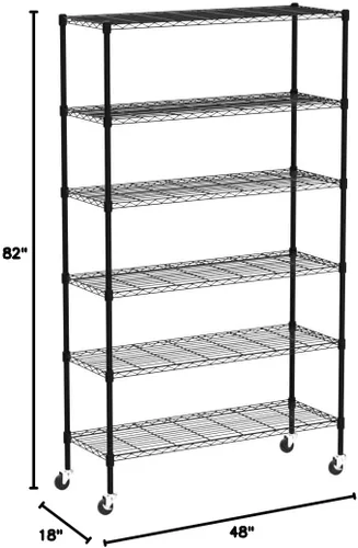 Vista 3 de Estantes de almacenamiento de 6 niveles, estantería de alambre de metal, altura ajustable, NSF resistente para garaje con ruedas, 48 x 18 x 82