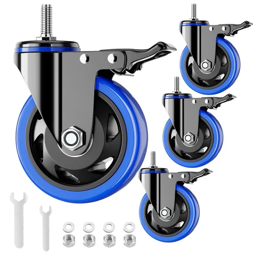 Vista 9 de Ruedas de vástago de 2 pulgadas resistentes, juego de 4 ruedas giratorias con vástago roscado montadas en vástago con tamaño americano UNC 1/2"-13 x
