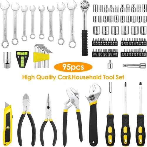 Vista 5 de TLGREEN Juego de herramientas de 95 piezas, kit de herramientas, juego de herramientas de mecánico, caja de herramientas portátil con llave