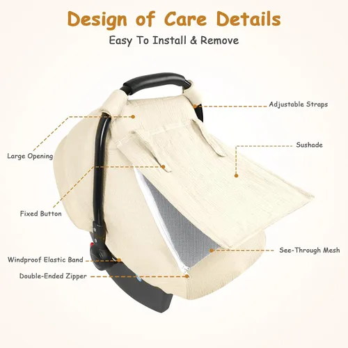 Vista 6 de Funda de asiento de automóvil para bebé, fundas de asiento de automóvil de verano para bebés, niñas y niños, muselina transpirable de algodón