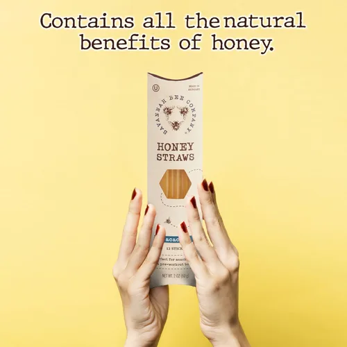 Vista 5 de Savannah Bee Company Paquete de 12 pajitas de miel - Snacks saludables - Acacia