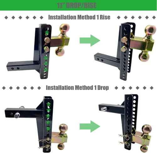 Vista 4 de Enganche de remolque ajustable para montaje de bola sólida para receptor de 2 pulgadas, bola doble (2 pulgadas, 2-516 pulgadas), enganche de caída