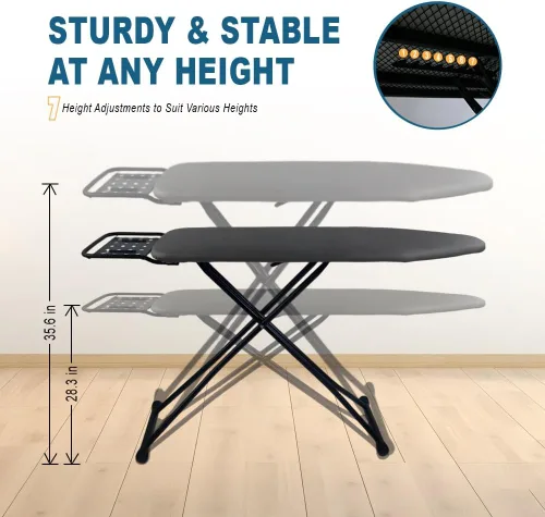 Vista 2 de Tabla de planchar de tamaño completo, cubierta resistente al calor con reposo de vapor, acolchado ultra grueso, altura ajustable, patas de marco