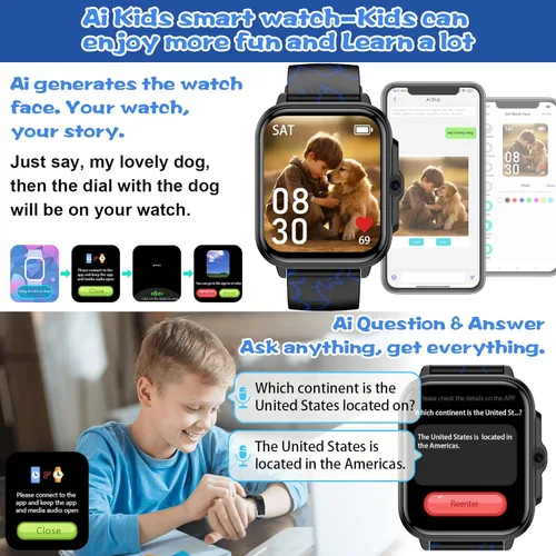 Vista 2 de Smart Watch for Kids Boys Age 5-12, Ai Functions Games HD Touch Screen Watches with Video Camera Music Player Pedometer Heart Rate Sleep Tracker