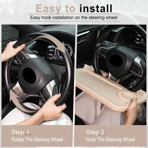 Vista 4 de JUSTTOP Escritorio para volante de automóvil, accesorios de viaje para automóvil, bandejas de soporte de automóvil para comer, mesa multiusos