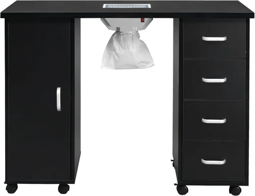 Vista 6 de SSLine Estación de mesa de manicura para uñas con ruedas bloqueables, mesa de manicura, sala de belleza, spa, estación de trabajo con colector