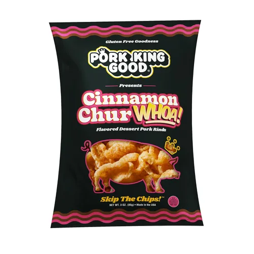 Vista 5 de Pork King Good Appley Cinnamon - Cortezas de cerdo con sabor a postre de 3 onzas (paquete de 4) dulces y salados, aperitivos sin gluten