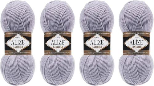 Vista 15 de Alize Lanagold - Hilo para tejer, lana para manualidades, mezcla de hilo para tejer a mano, cálida, suave, natural, gruesa, tejida a mano, lote de 4