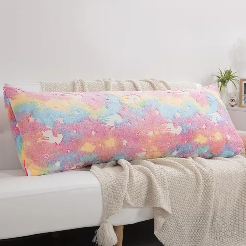 Vista 5 de HOMBYS Funda de almohada corporal que brilla en la oscuridad de 21 x 54 pulgadas, funda de almohada de cama de terciopelo suave y esponjosa, funda